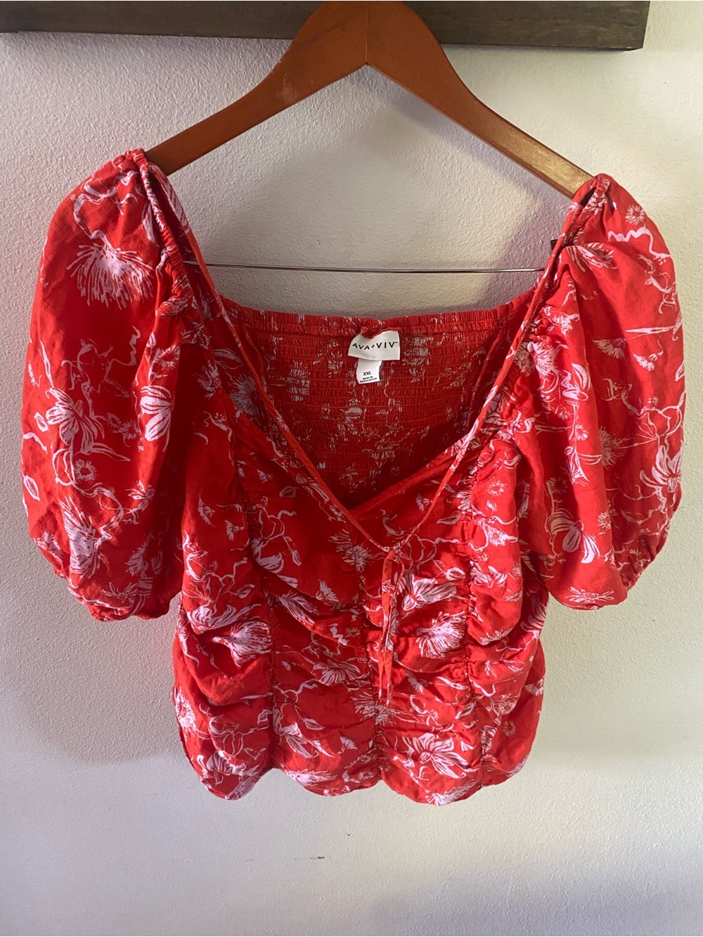 Ava & Viv Orange Floral Puff Sleeve Blouse Size XXL